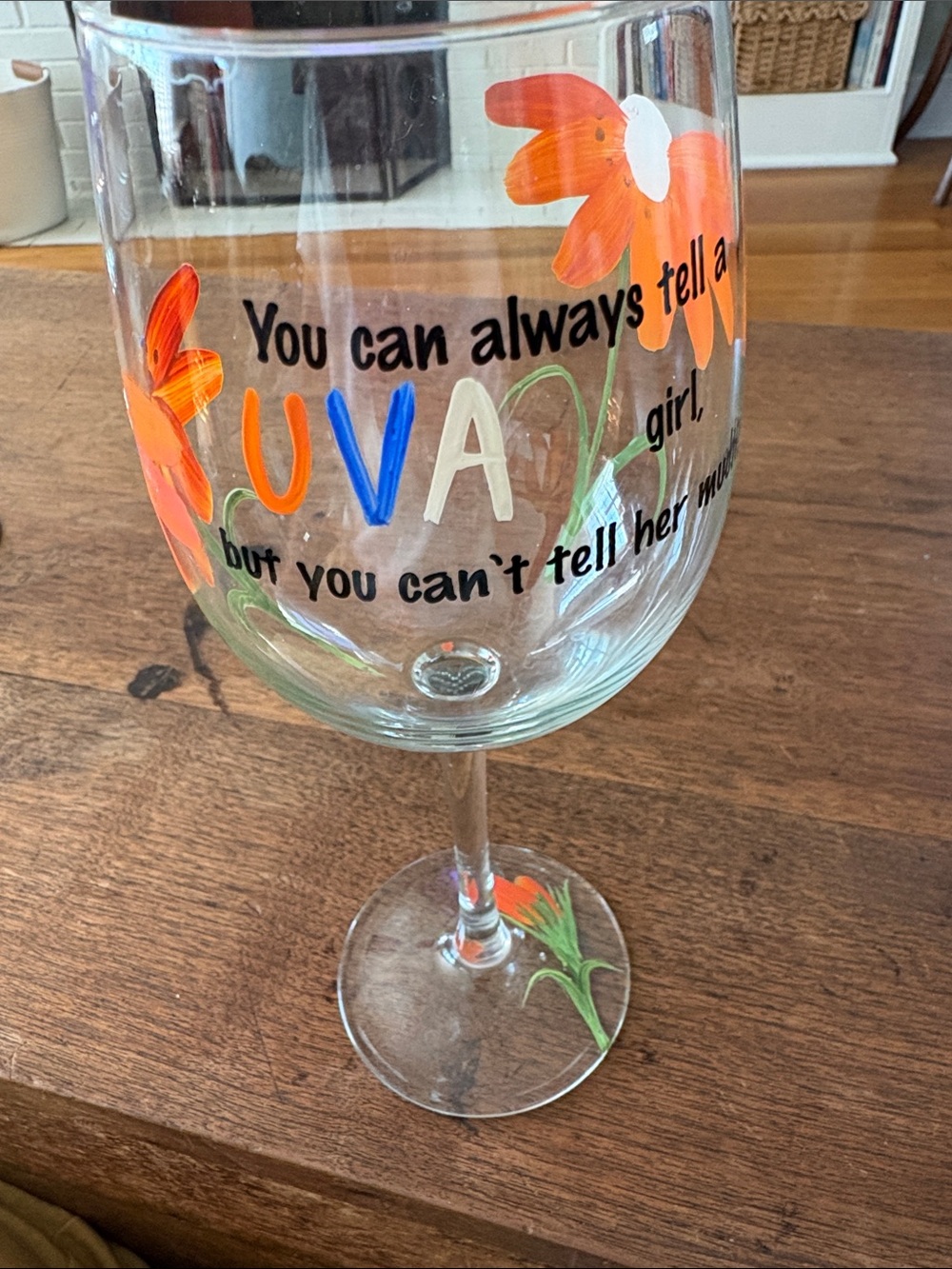 Lolita Hand-Painted Wine Glass with University of Virginia & Game Face Tattoos